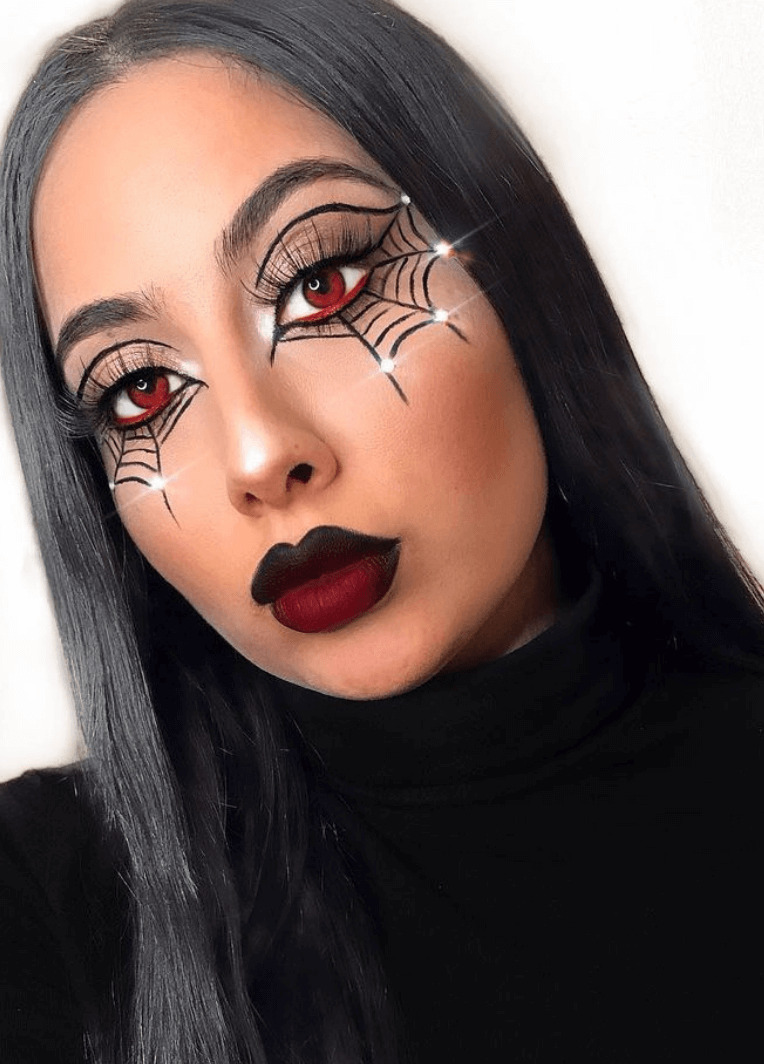 maquiagem de halloween aranha vermelha e preta