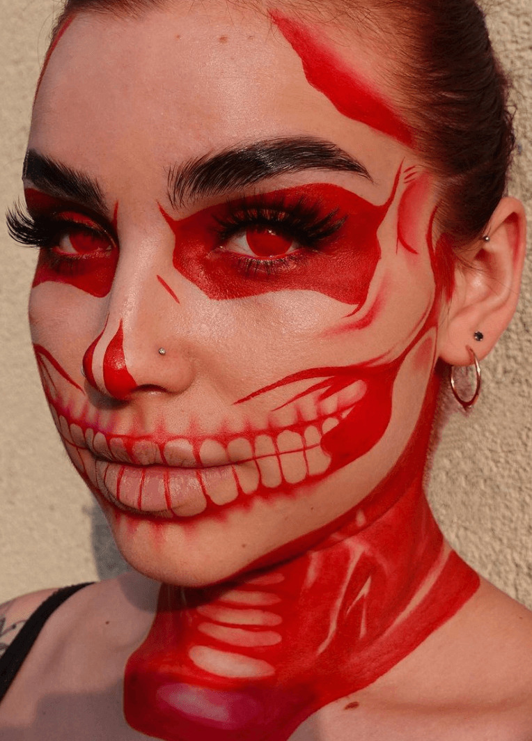 maquiagem de halloween caveira vermelha