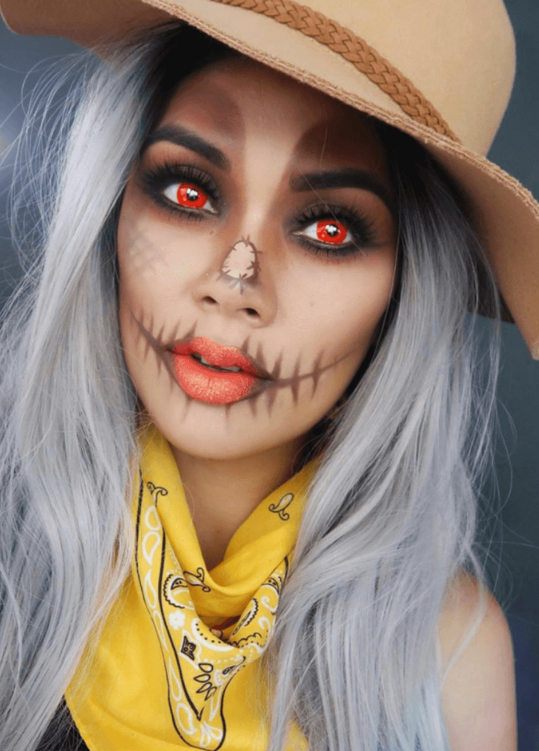 maquiagem de halloween espantalho demoníaco