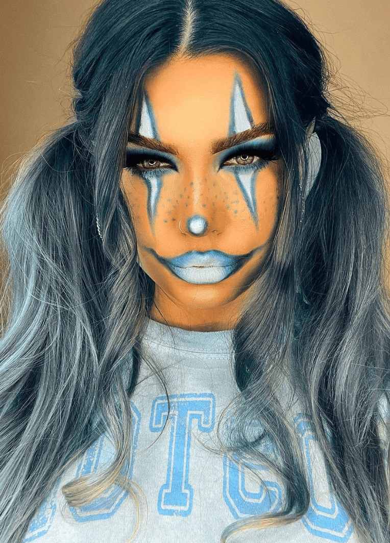 maquiagem de halloween palhaço azul